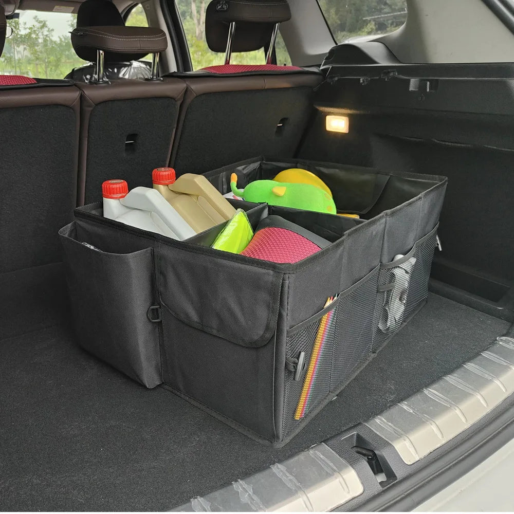 Car Trunk Organizer - Collapsible, Multi-Compartment Automotive SUV Car Organizer for Storage w/Adjustable Straps - Truck & Car