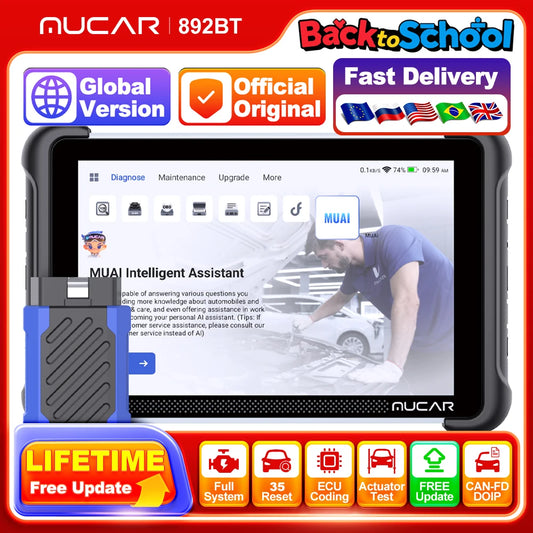 MUCAR 892BT Lifetime Free Car Diagnostic Tools ECU Coding Bidirectional Full System 8 inch CANFD DOIP Automotive OBD2 Scanner