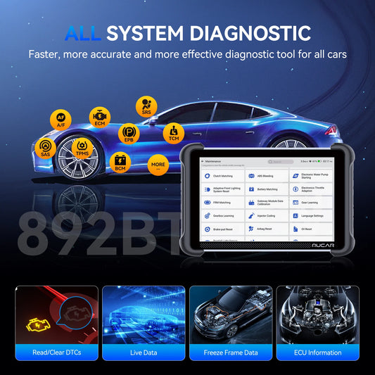 MUCAR 892BT OBD2 AI Auto diagnostic scanner tool full system 35 reset ABS function ECU coding Bi-directional CANFD&DoIP lifetime
