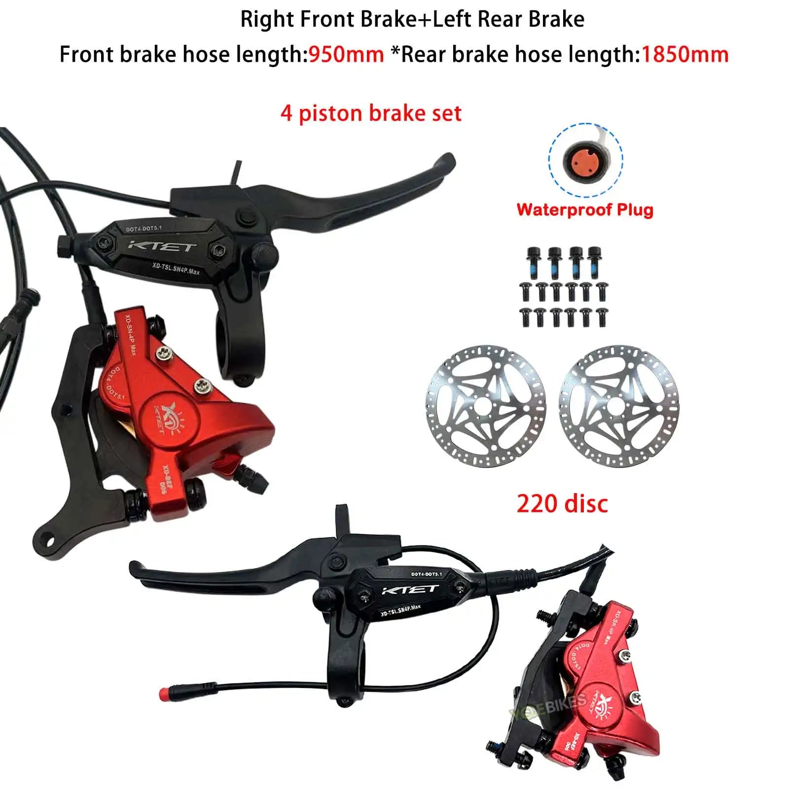 Powerful Brake 4 Piston 1500-5000W Brake kit Two Brake Lever Heavy Hydraulic Disc Brake Set Kit ebike Power Cut Off Brake Level