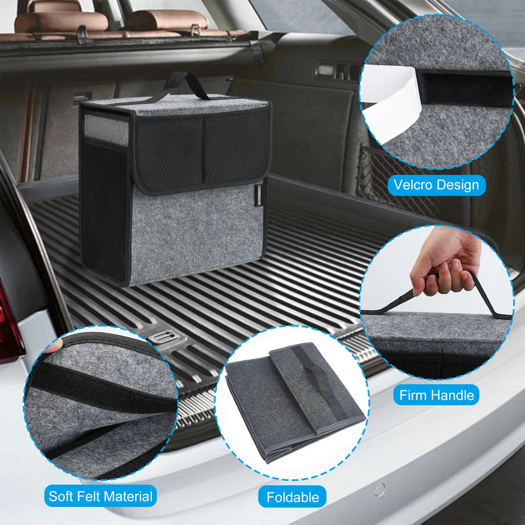 Car Trunk Organizer Felt Boot Organiser Storage Bag Box Portable Handbag Cargo Tool Holder Mesh Net Pocket Collapsible Universal