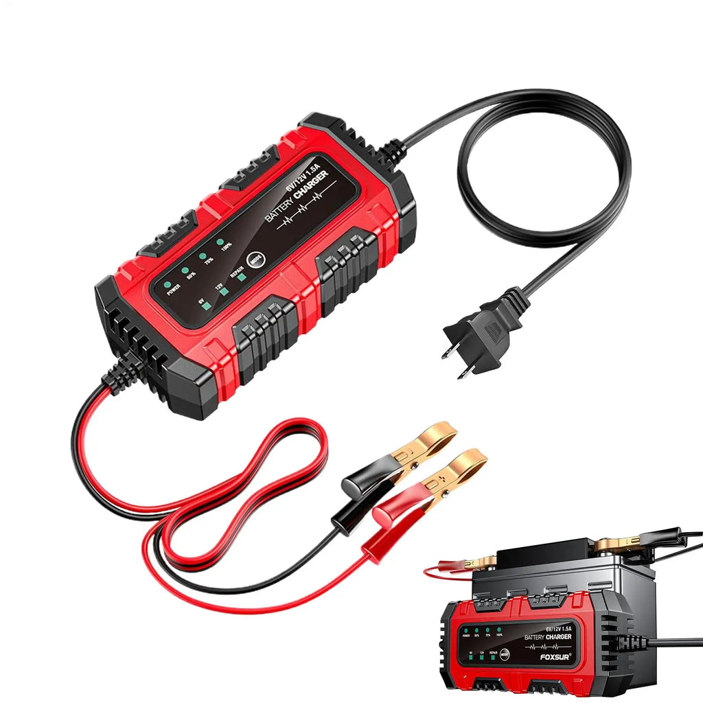 6V/12V 1.5A Car Battery Charger Smart Charger Car and Motorcycle Battery Charging Unit for Lead-Acid AGM GEL Batteries
