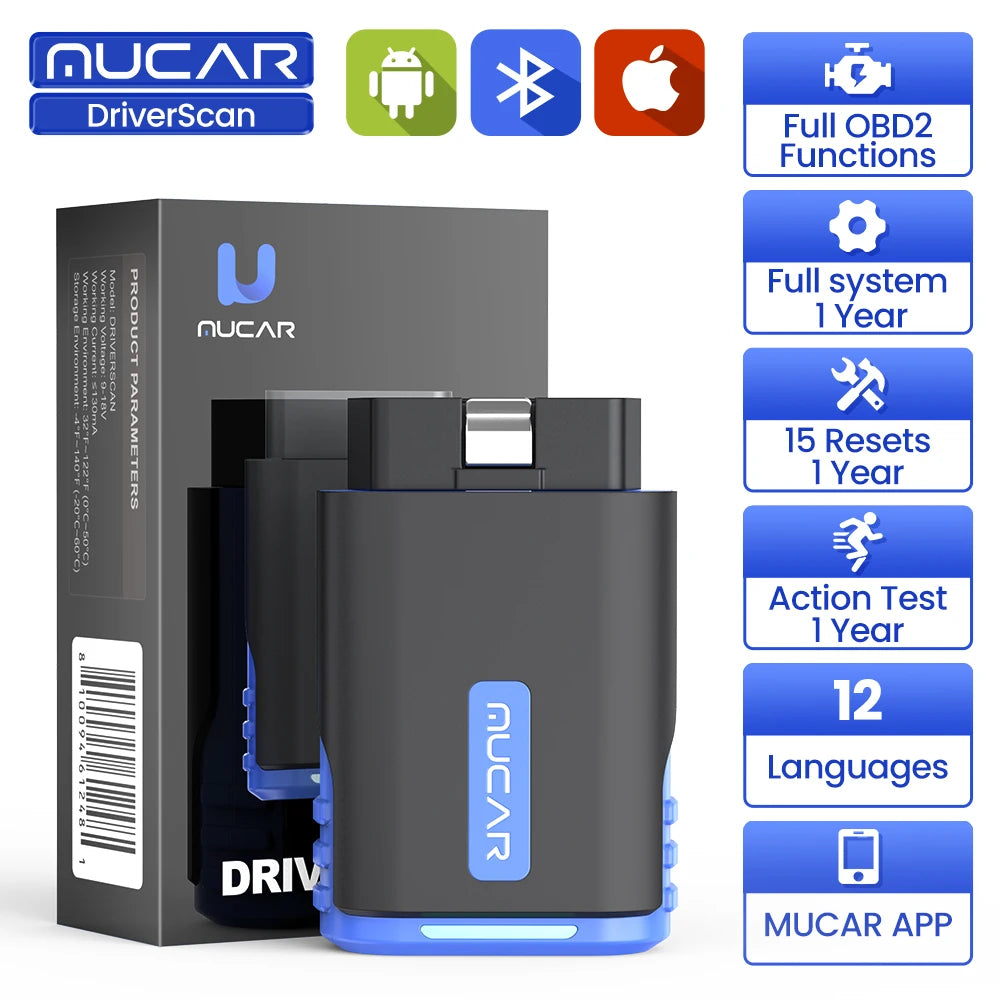 MUCAR DriverScan Auto OBD2 Scanner Actuator Test OIL ABS Brake DPF 15 Resets Full System TCM AirBag Car Diagnostics Tools