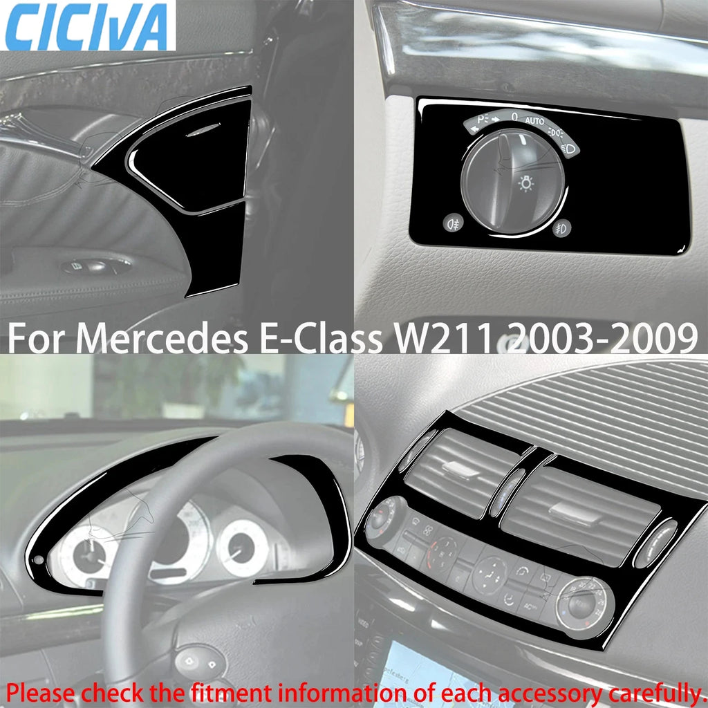 For Mercedes W211 E Class Accessories Interior 2003-2009 Co-pilot Storage  Speedometer Headlight Dashboard Stickers Piano Black