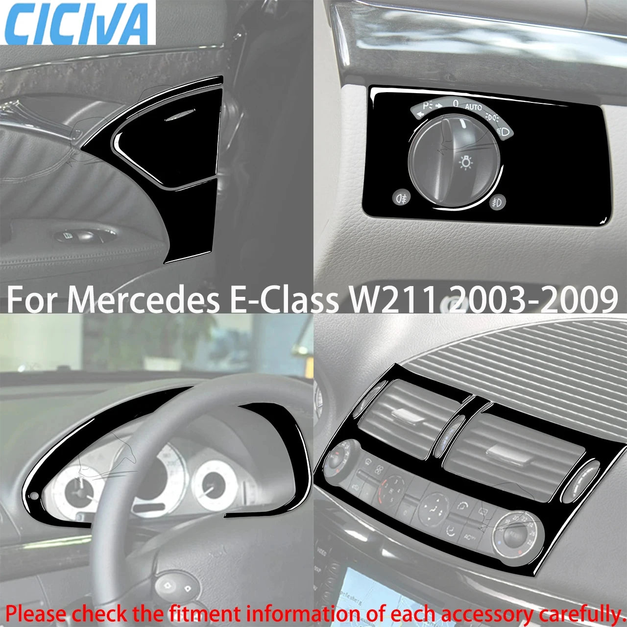 For Mercedes W211 E Class Accessories Interior 2003-2009 Co-pilot Storage  Speedometer Headlight Dashboard Stickers Piano Black