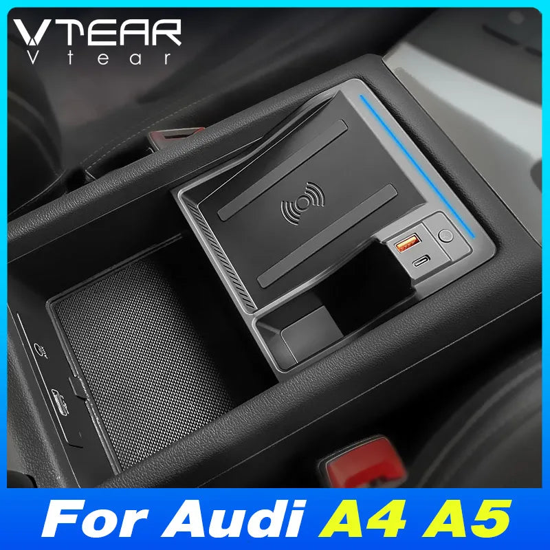 For Audi A4 B9 RS4 A5 RS5 Accessories Wireless Charger Fast Phone Charging With Armrest Box Storage Interior Parts 2023-2017
