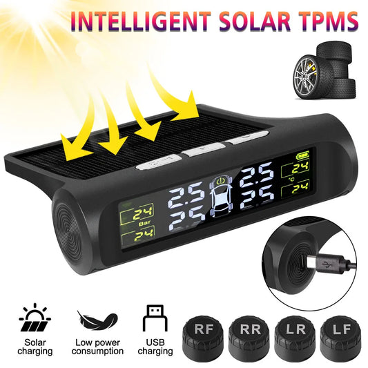 Car Tire Pressure Monitoring System Auto Security Alarm System Digital LCD Display Solar TPMS Tyre Temperature Monitor Universal