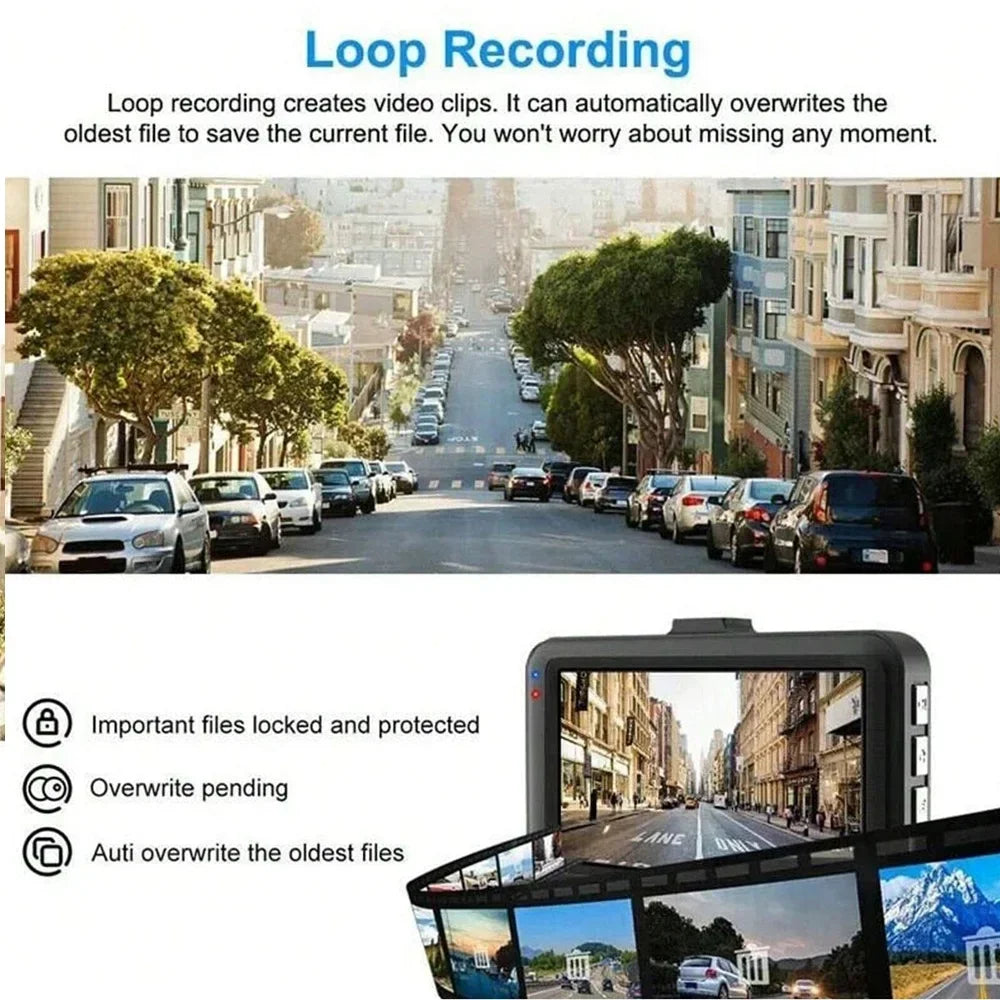 Car Dash Cam 1080P Full HD Driving Recorder Built in G Sensor 2 Inch Screen Night Vision Wide Angle 24H Parking Mode Camera