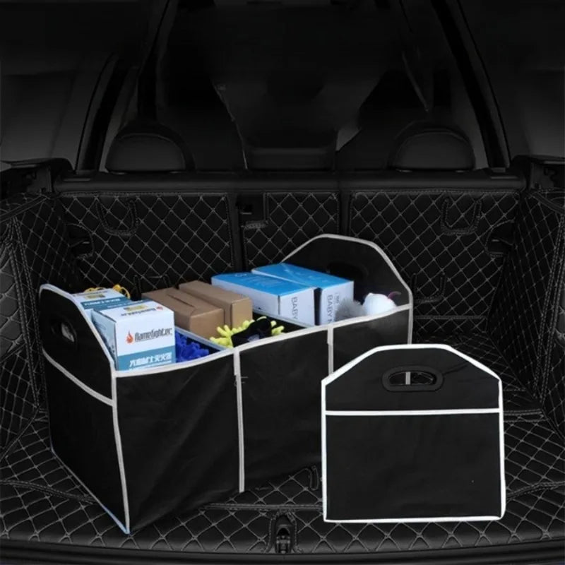 Black Car Trunk Organizer Foldable - Large Capacity Multi-compartments Space-saving Camping Use