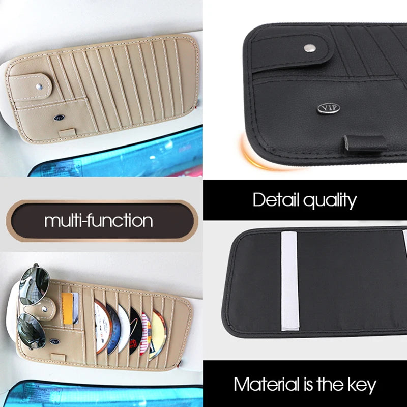 Car CD Case Holder, Vehicle Sun Visor Organizer for Cars with DVD Storage Sleeves, Pen Holder, Sunglasses Holder,  Card Pockets