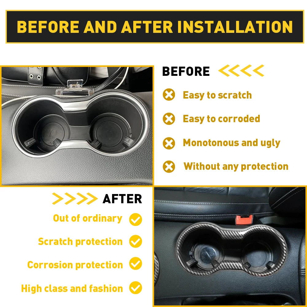 For Ford Mustang 2015 2016 2017 2018 2019 2020 2021 2022 Car Interior Water Cup Holder Cover Decoration Accessories Carbon Fiber