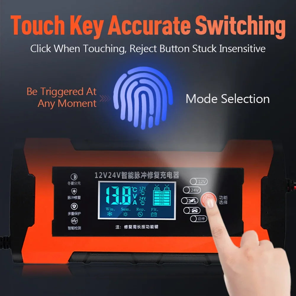 Car Battery Charger 12V 10A Pulse Repair LCD Display Smart Fast Charge Car and Motorcycle Battery Charging Device Car Accesorry