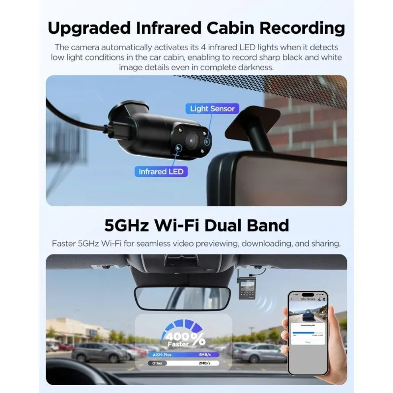3 Channel Dash Cam with Dual STARVIS 2 Sensors HDR 1440P+1440P+1080P Front Inside Rear Camera 5GHz Wi-Fi Voice Control GPS