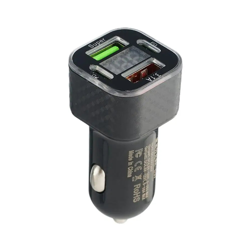USB C 66W Car Phone Charger Dual PD 4 In 1 With Voltage Display General Super Fast Charge Adapter CE Car Accessories
