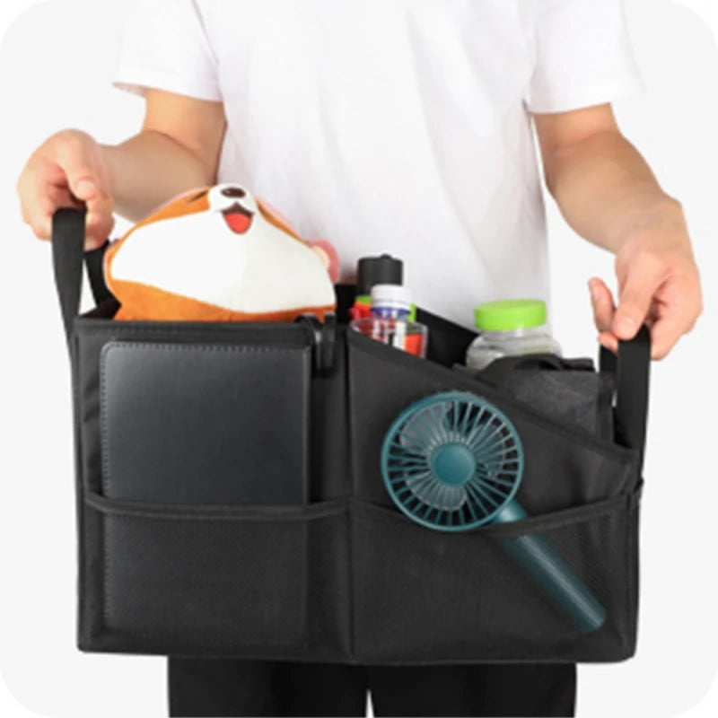 Car Seat Organizer Bag – Passenger Side Storage, Foldable Small Vehicle Storage Bag, with Safety Belt, Car Backseat Storage Box