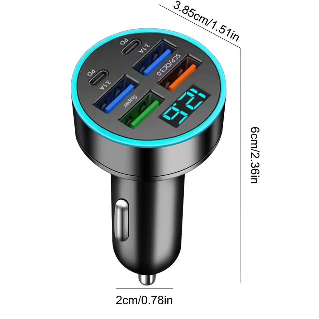 USB Car Charger 66W Fast Charging Car Charger Adapter Digital Display Phone Fast Charger Charging Ports Car Phone Charger