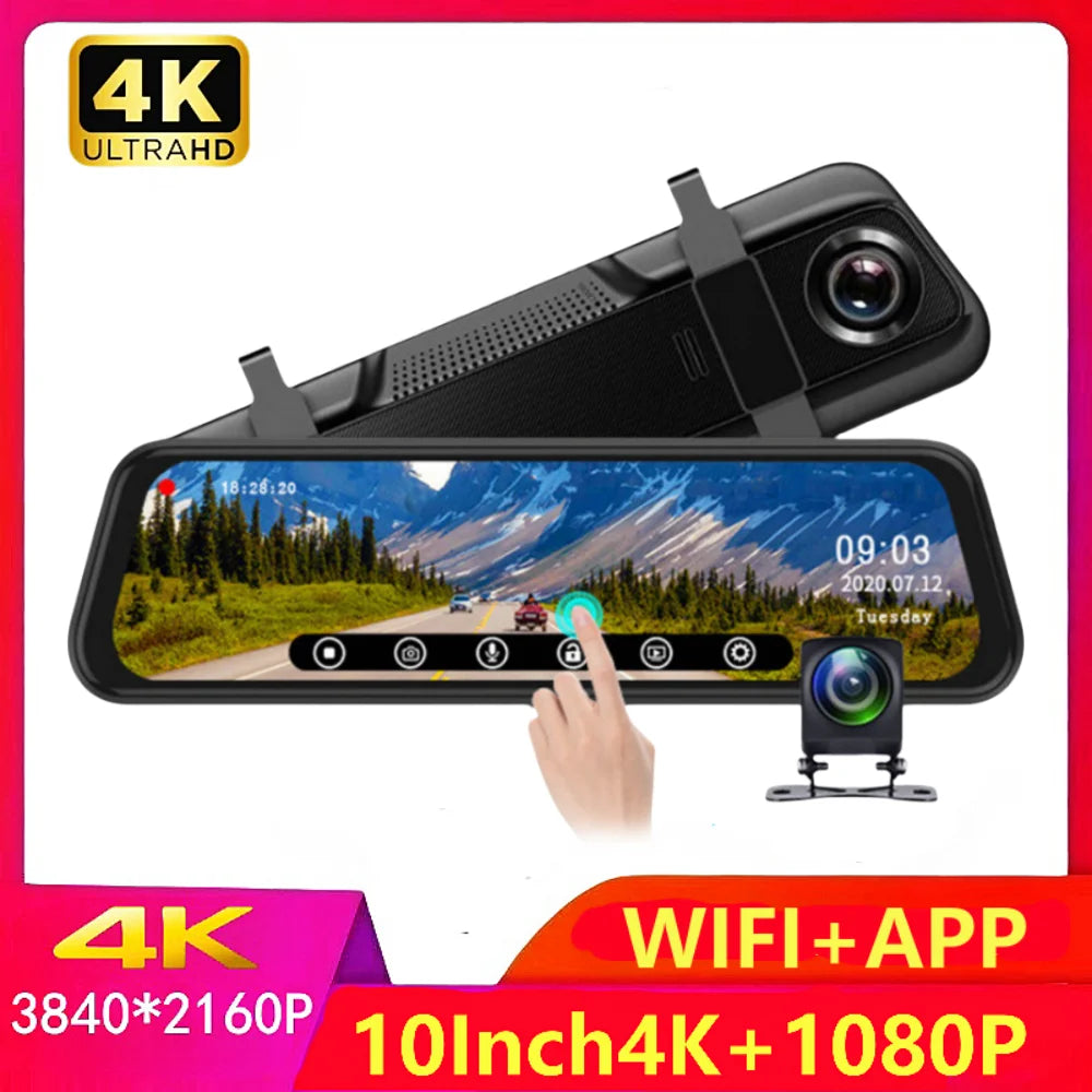 10Inch Dash Cam 4K Camera for Car Dashcam GPS WiFi 24h Parking Monitor Night Vision Dvr Front and Rear Video Registrator