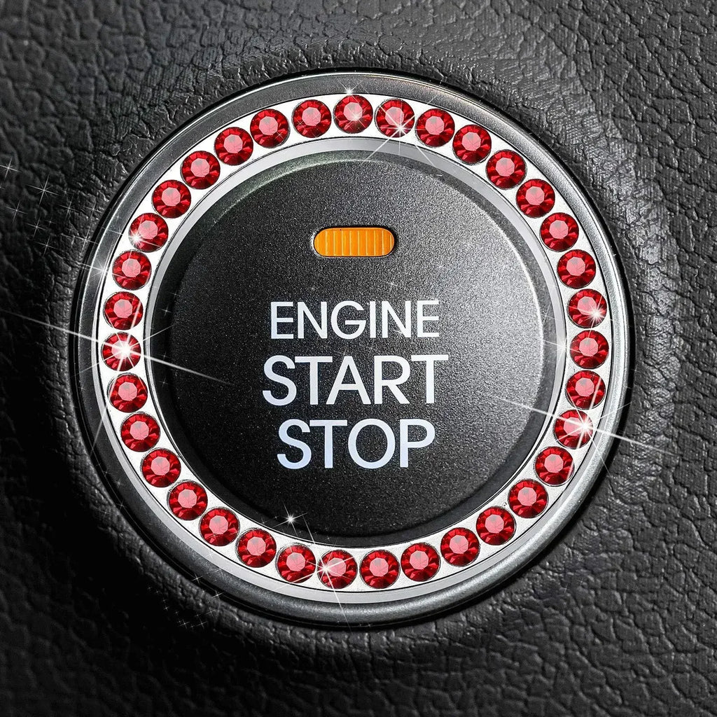Car with drill, one key start ring, circular decoration, engine ignition ring, flashing rhinestone decoration accessories