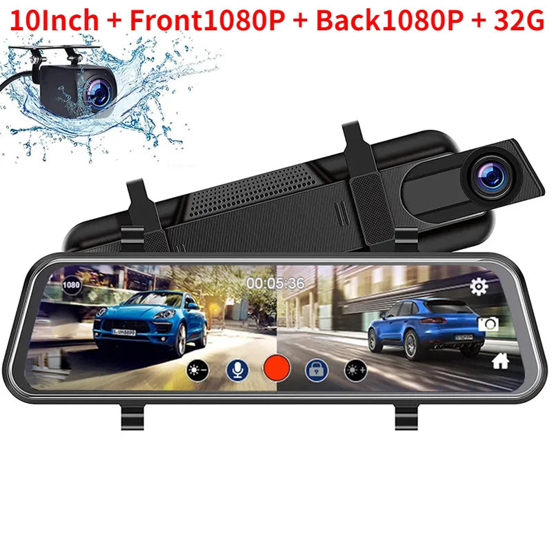 2K 10 Inch Dash Cam DVR Car Front and Rear Dual Camera Mirror Recorder HD Dashboard Video Night Vision WiFi Parking Monitor