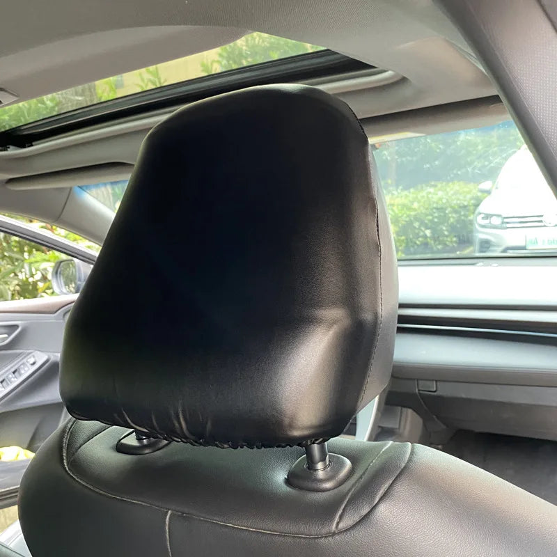 Waterproof PU Leather Car Headrest Cover Universal Elastic Auto Pillowcase Front Seat Headrests Dust Cover Car Truck Accessories