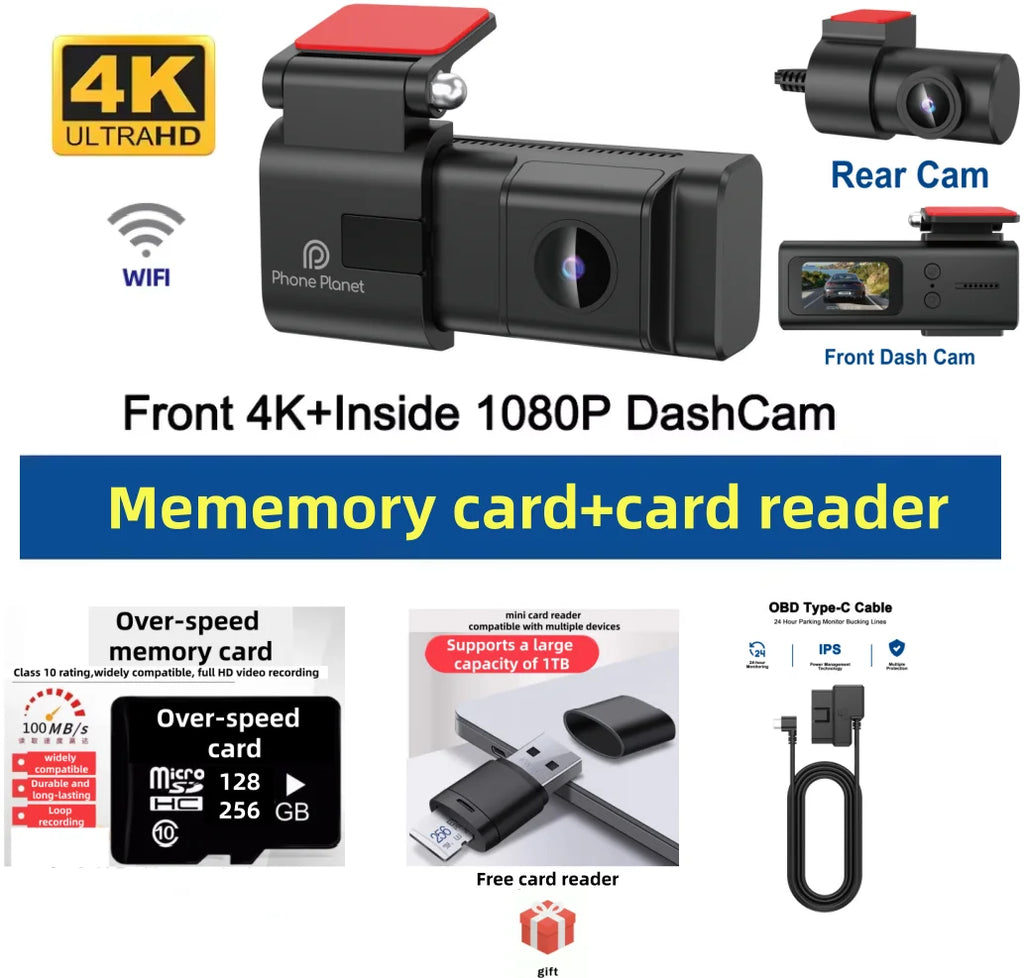Smart Dash Cam 4K UHD Recording Car Camera DVR Night Vision Video Recorder WDR G sensor 140 Wide-Angle Suppot Large Memory