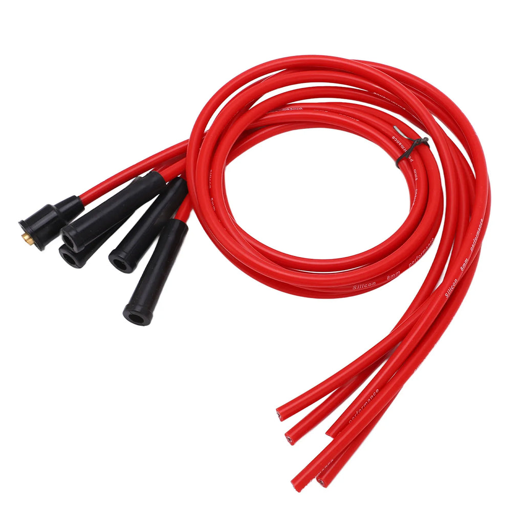 Juego de cables de bujía de metal y silicona de alto rendimiento, antienvejecimiento, color rojo, 8 mm, 3,3 pies, para coches clásicos de 4 cilindros.
