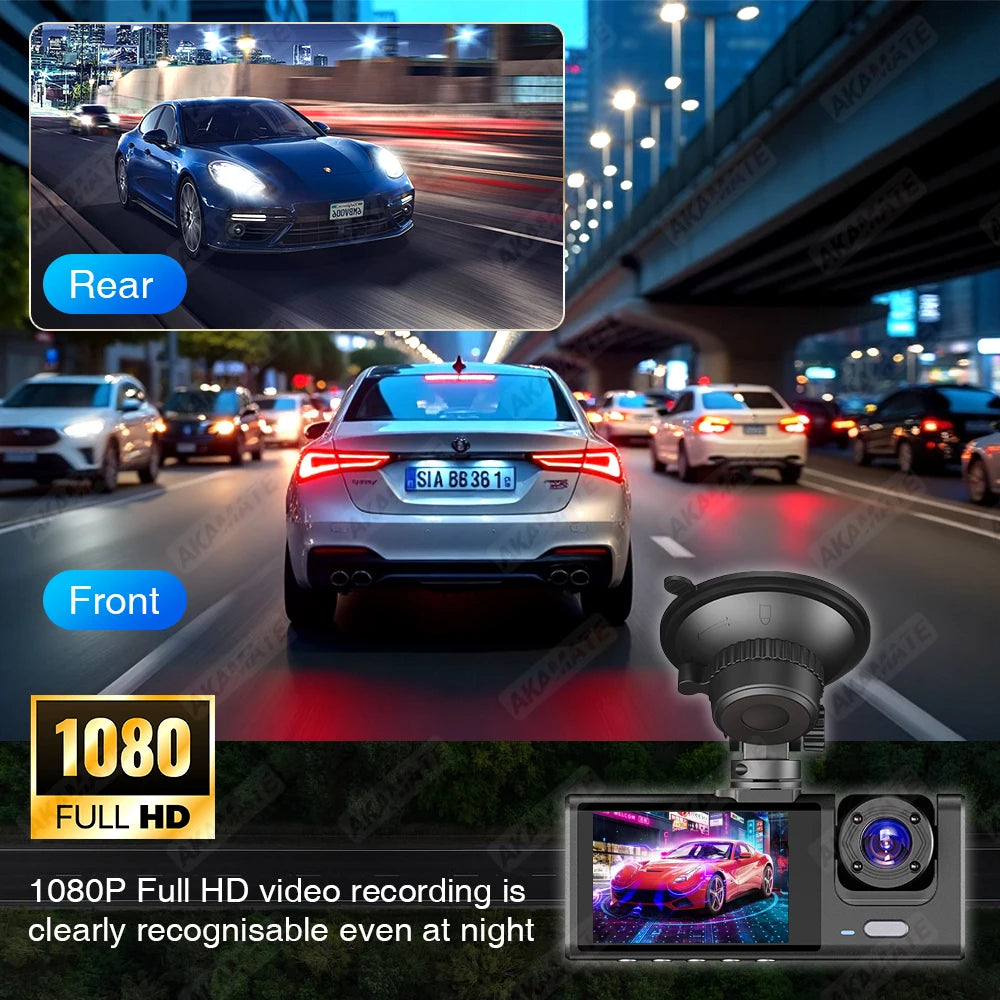 Car DVR 3 Cameras Recorder Rear Inside Vehicle 3-Lens Dash Cam Three Way Camera DVRs Dashcam 3 Channel Video Camcorde 1080P HD