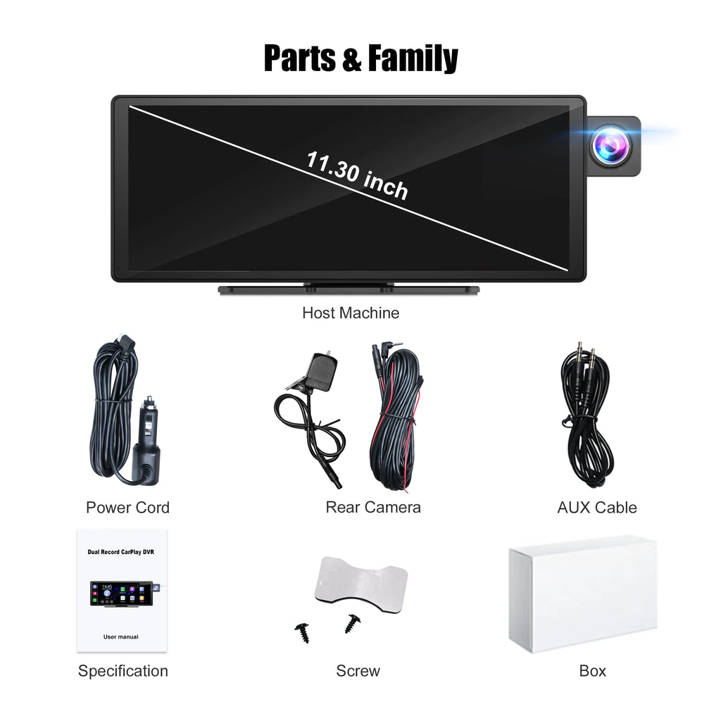Dash Cam11.3"  4K 2160P Rearview Camera Carplay & Android Auto GPS Navigation with Voice Control Car DVR BT FM Monitor