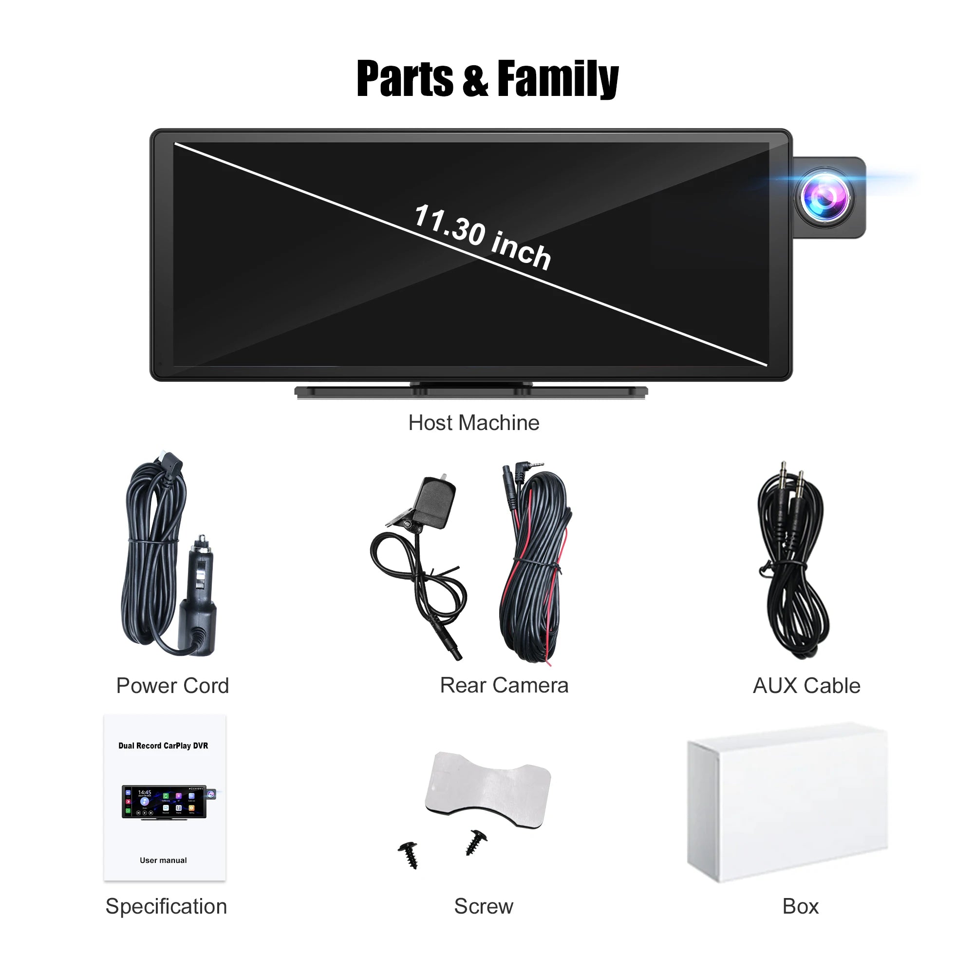 Dash Cam11.3"  4K 2160P Rearview Camera Carplay & Android Auto GPS Navigation with Voice Control Car DVR BT FM Monitor