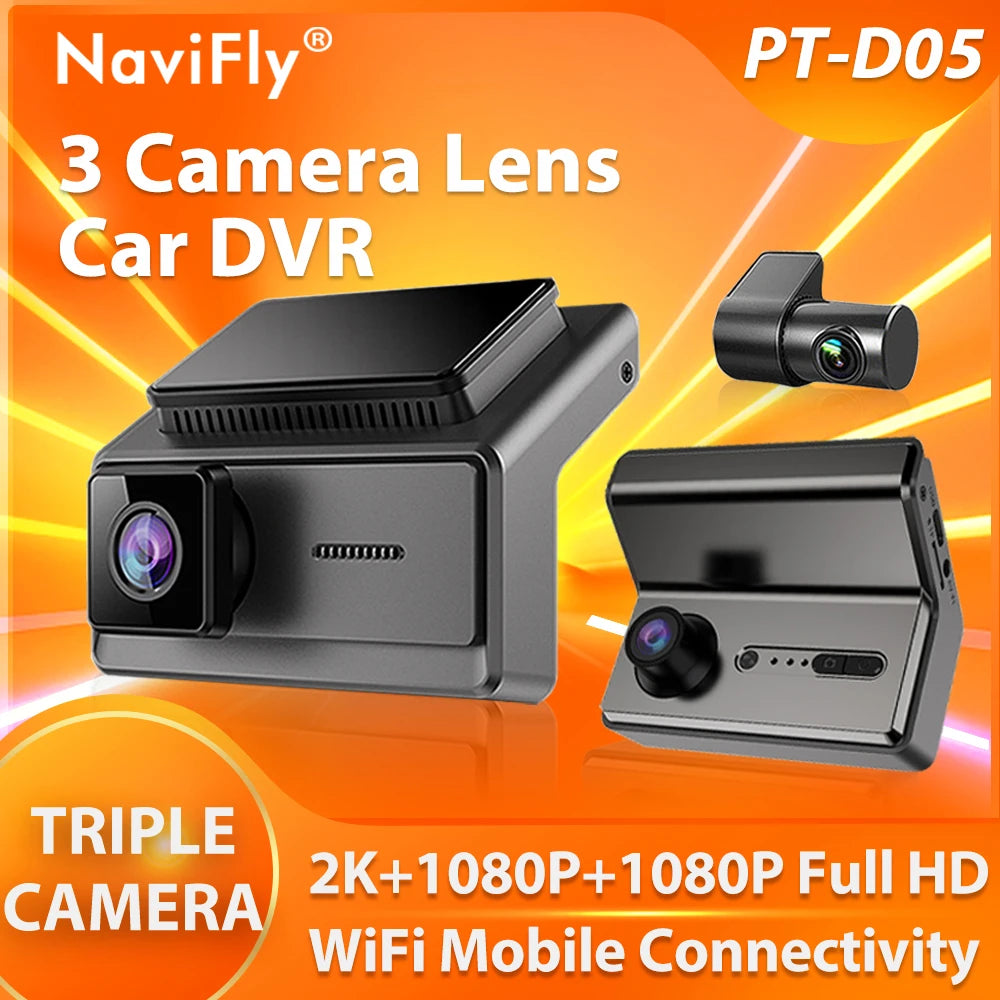 3 Camera Lens Car DVR 2K HD Dash Cam 24 H parking monitoring WiFi mobile interconnection automatic loop recording Night Visionn