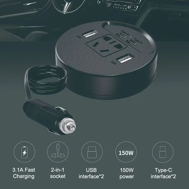 DC 12V/24V To 220V 150W Quick Charger Car Inverter USB Type C Power Inverter Adapter Converter Fast Charging Automobile Inverter