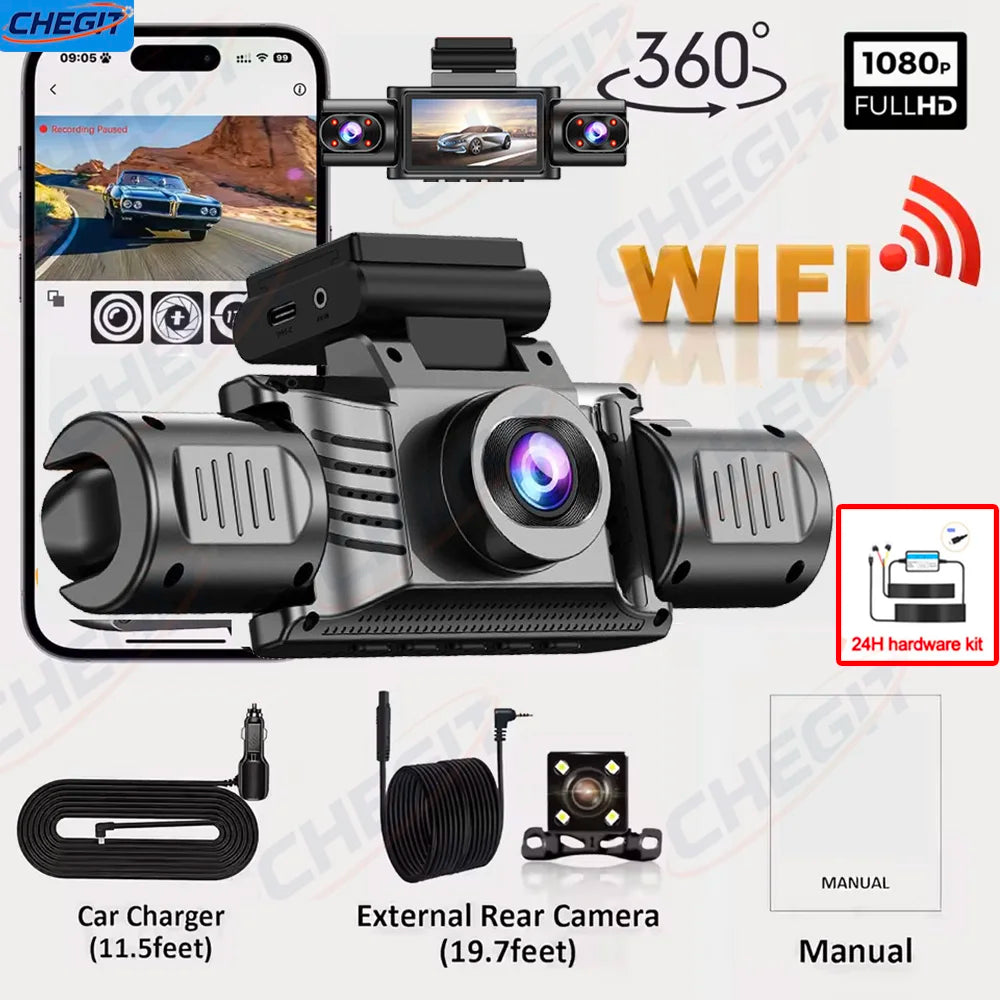 2026 New 360° Car Dash Cam 4 Channel HD 1080P Car DVR WiFi Dash Cam Loop Recording Night Vision 24H Parking Monitor Black Box