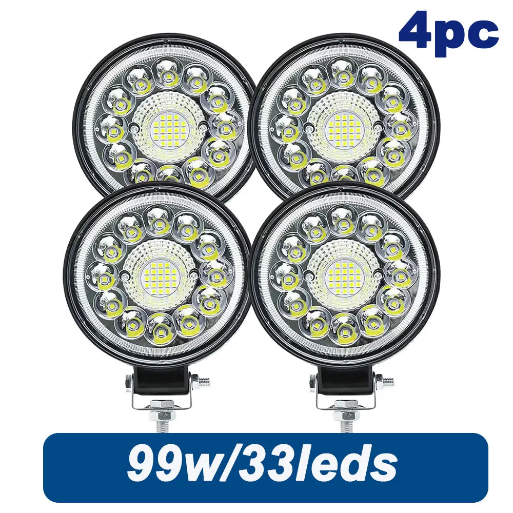 Car LED Light Bar 99W LED Work Light  Round Square Off Road Spotlight for Jeep Truck ATV 4X4 Car ATV Barra LED Headlights 12-24V