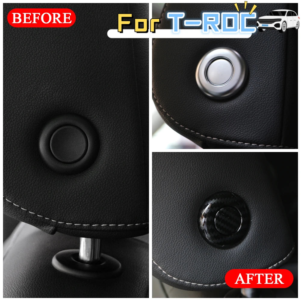 Car Accessories for Volkswagen VW T-Roc TROC 2017-2021 2022 2023 Seat Headrest Adjust Button Cover Trim Interior Carbon Fiber