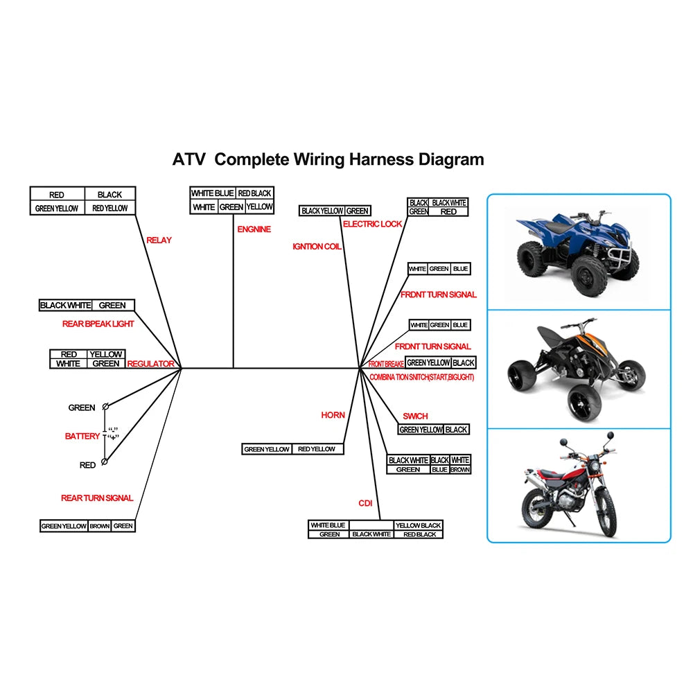 Electric Full Wiring Harness Kit For Motorcycle 4 Stroke 50 70cc 90cc 110cc 125cc Motocross ATV Quad Pit Dirt Bike Buggy Go Kart
