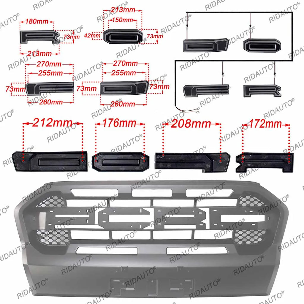 Pickup Truck Modified DIY 4 Letter For RANGER 2015-2021 T8 T7 Raptor Grill Grille White LED Glowing Lighted Glowing letters Lamp