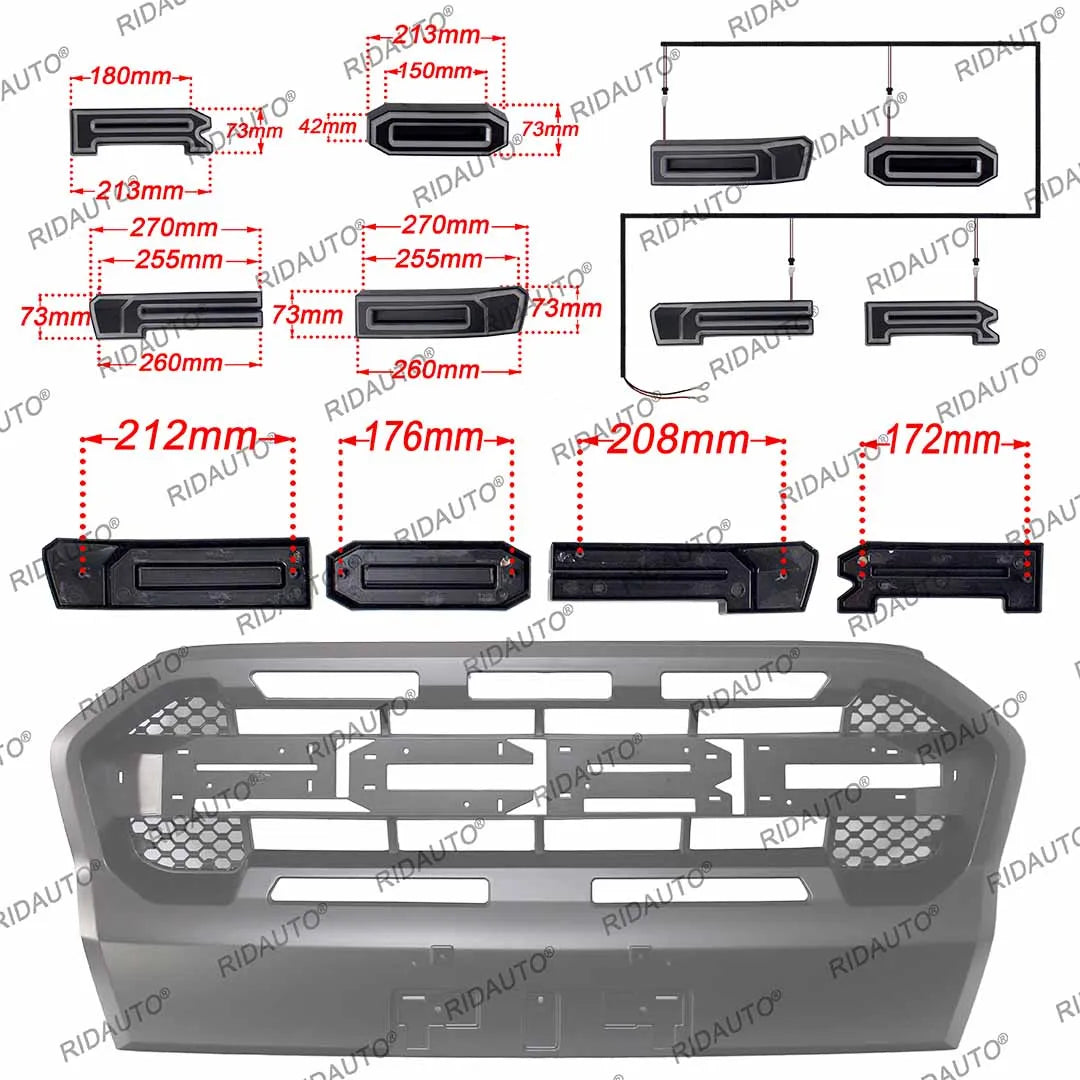 Pickup Truck Modified DIY 4 Letter For RANGER 2015-2021 T8 T7 Raptor Grill Grille White LED Glowing Lighted Glowing letters Lamp