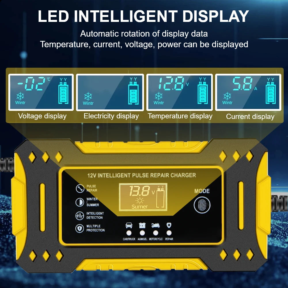 Motorcycle Battery Charger Car Accessories 12V 6A Intelligent Fast Charging 3 Stages Lead Acid AGM GEL Battery-chargers