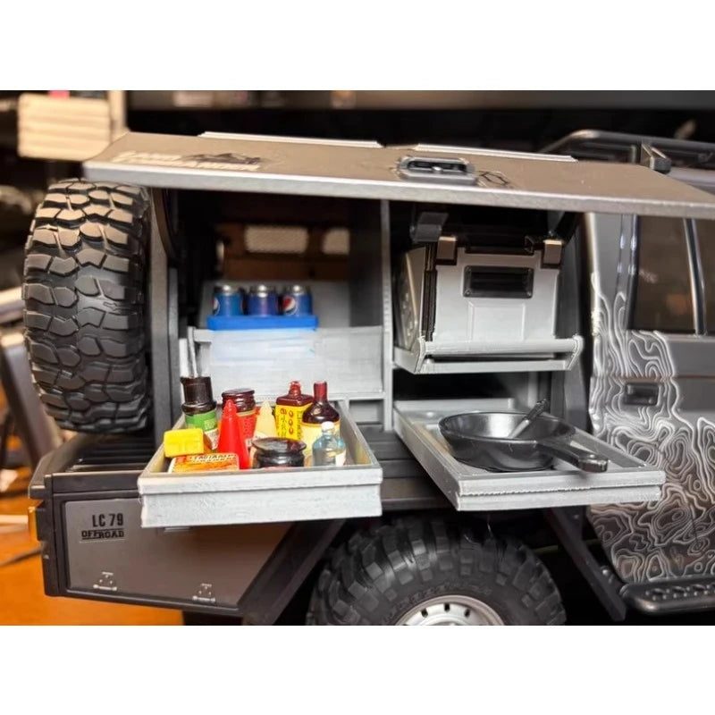 For RGT EX86160 1/10 LC79 RC Crawler Pickup Truck Bed Storage Box 3D Printed Tool Box with Simulation Fridge Decoration Parts