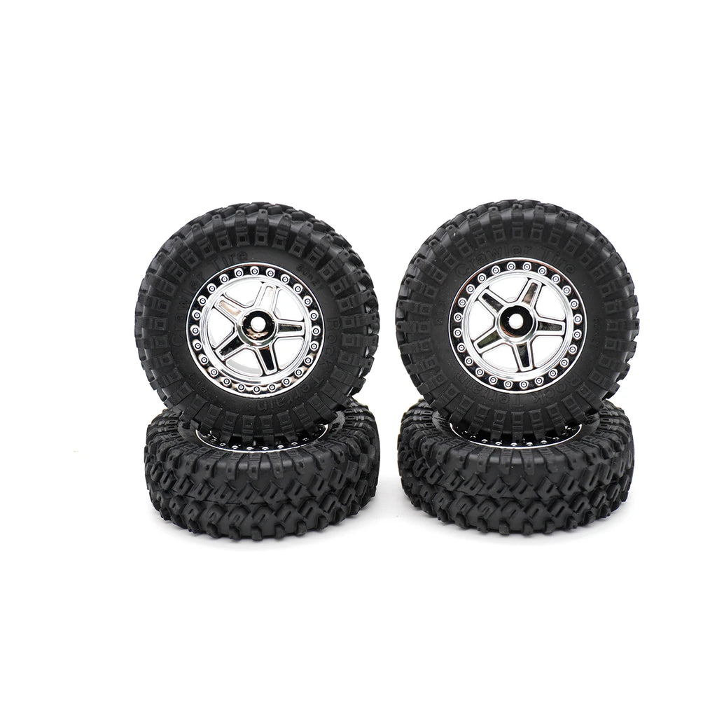 1/18 RC Crawler TRX4M Parts 4PCS 1.3inch Beadlock Wheel Rubber Tyres 60*21mm Front Rear Tires 7mm HEX for RC Car Upgrade Parts