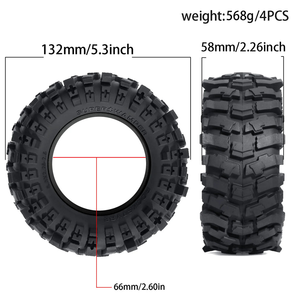 2.6in Crawler Tires 132x58mm Rubber Tyres Gift Foam for 1/7 1/8 1/10 RC Car Ralaro Ryft Yikong Axial TRAXXAS SCX10 Yeti Capra