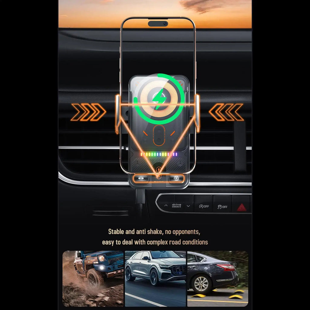 Wireless Phone Charger for Car 15W Fast Charging Air Vent Cradles Auto Clamping Phone Holders for Music Control Video Streaming