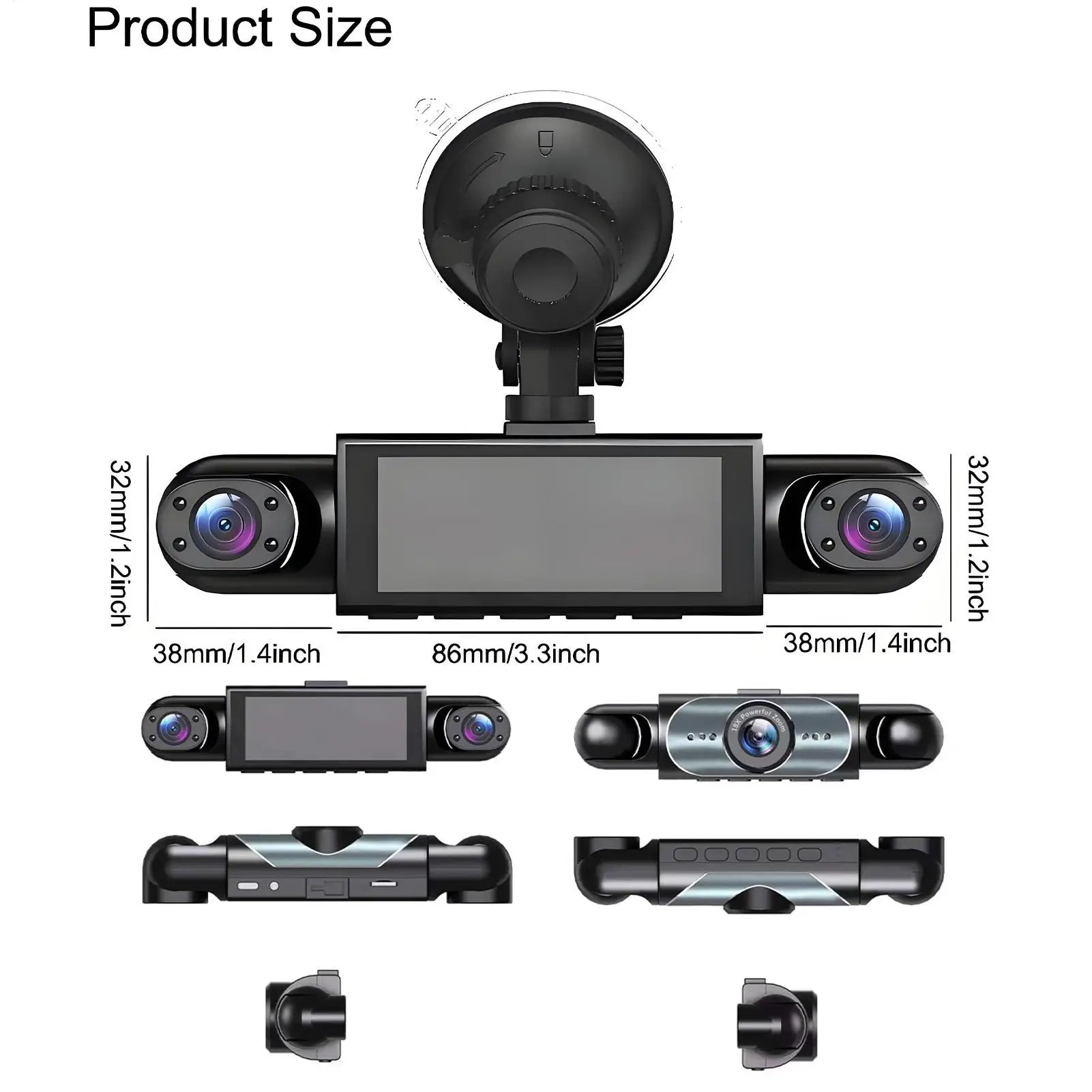 Dash Cam 4 Channel Battery Powered Dash Cam 1080P Monitor with 32G Card Rear Reversing Image for Left Right Front Blind Spot