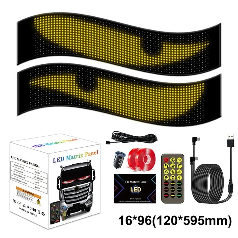 Multifunctional Bright Devil Eyes LED Light for Car Windshield Flexible Programmable Scrolling LED Display Bluetooth APP Control