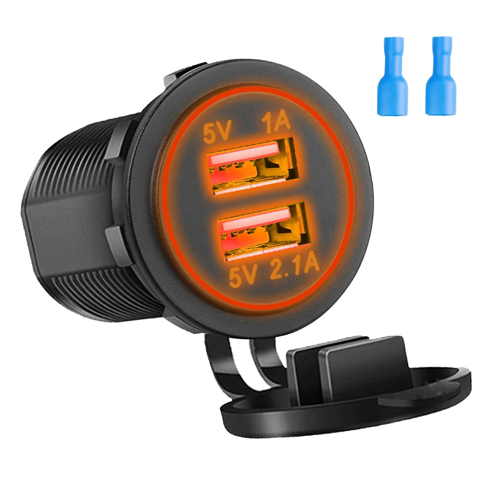 Car Charger with LED  36W Dual USB QC 3.0  12/24V Waterproof USB PD Outlet Fast Charge For Car Motorcycle