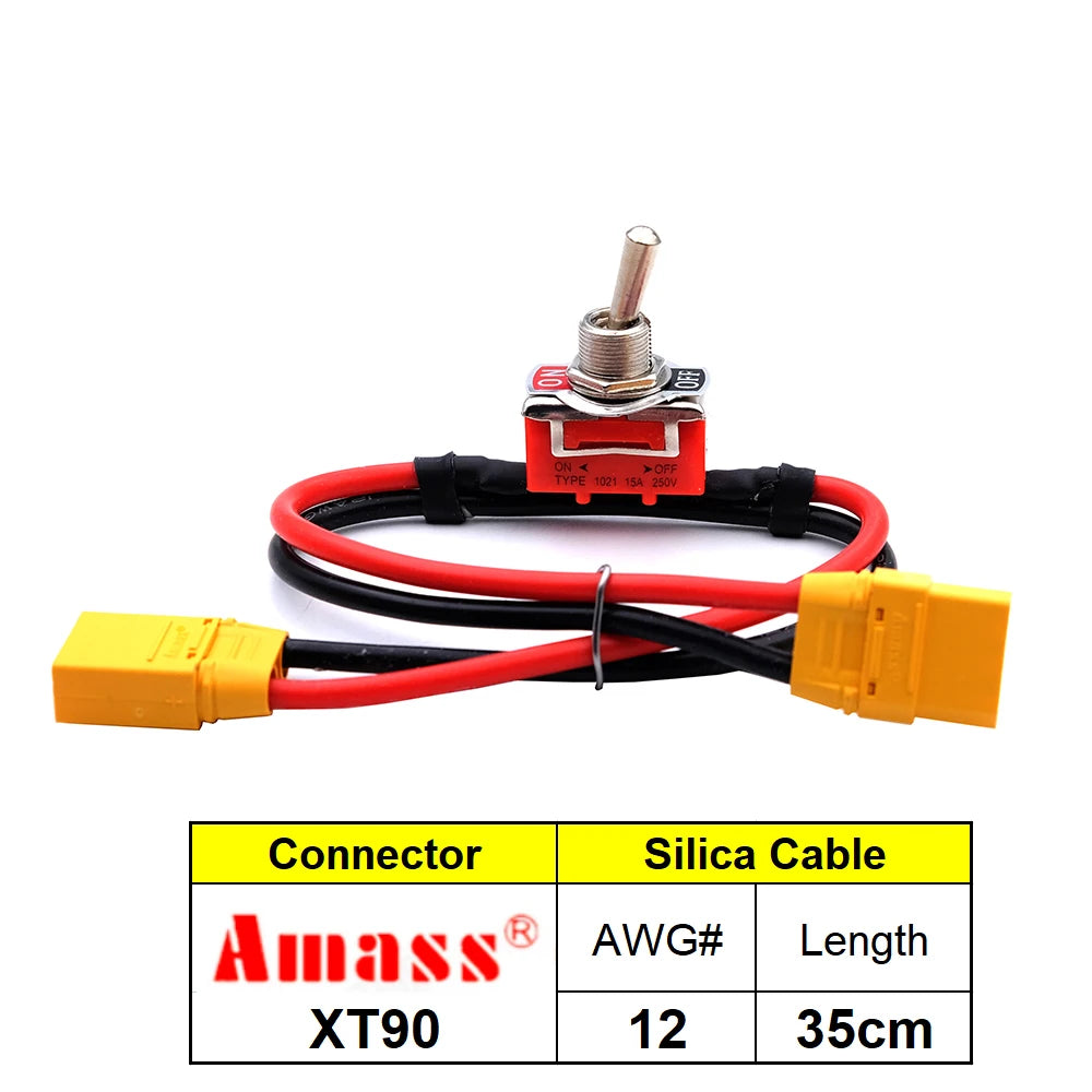 Large Current High Load Switch AMASS XT60 XT90 T-Plug Power ON-OFF Toggle 12/14AWG for eBike RC Airplane ESC Motor Connecting