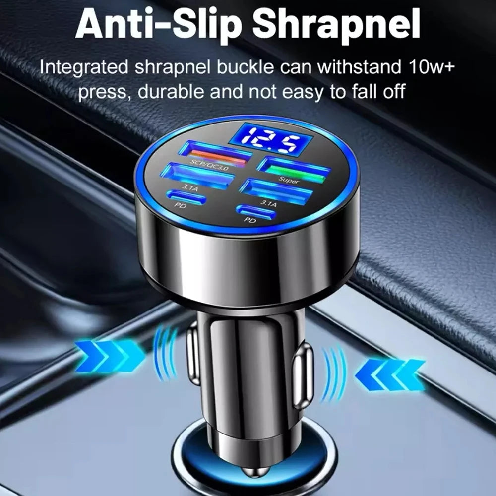 Super Fast 4-Port Car Charger 100W  for Mobile Phone High-Speed Vehicle Charging Station with Multiple Devices Charging Capacity