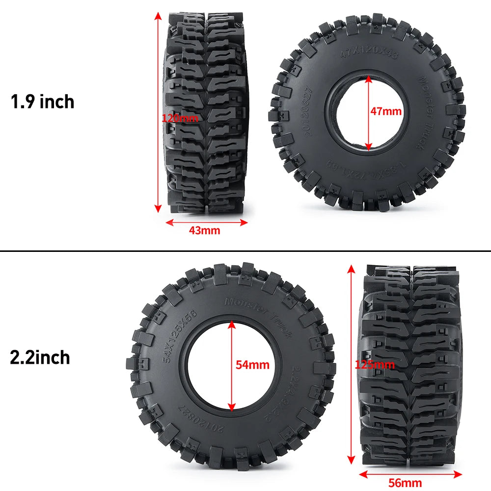 Rubber Tyres Wheel Tires 1.9inch/2.2inch for 1/10 RC Car Axial SCX10 D90 TRX4 SCX10 III Capra Wraith Monster Truck Upgrade Parts