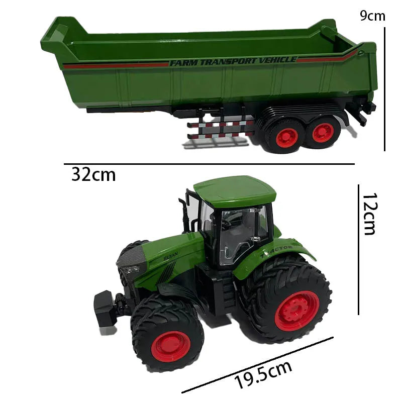 Manual sliding tractor toy set, manual tractor with green bed, suitable for indoor and outdoor play, good weather resistance.