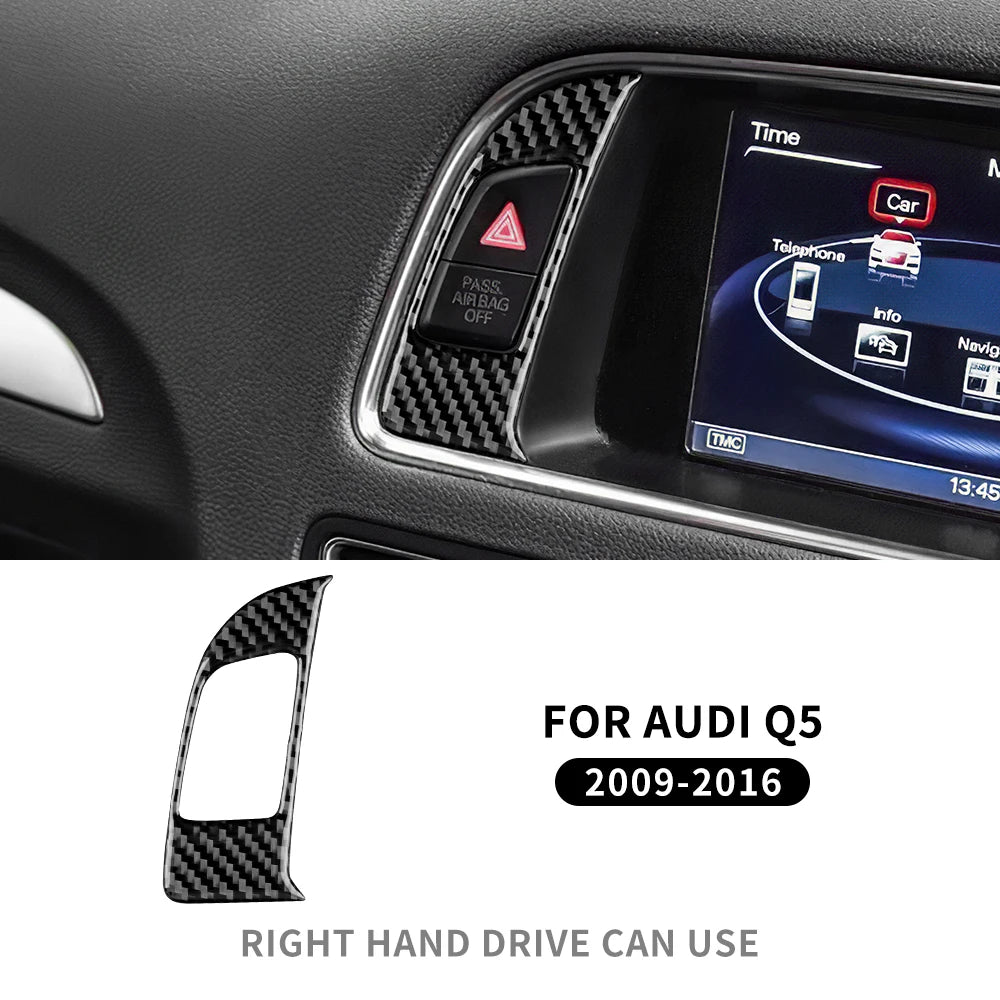 For Audi Q5 2009-2016 Accessories Carbon Fiber Interior Car Warning Light Switch Decorative Frame Sticker Trim Cover